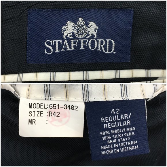 Stafford Mens Suit 2 Piece Set Size 42R Jacket Blazer Pants Wool Silk Navy Blues - Picture 8 of 16